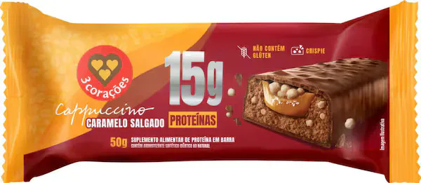 Barra de Proteína Sabor Caramelo Salgado Cappuccino 3 Corações 50g