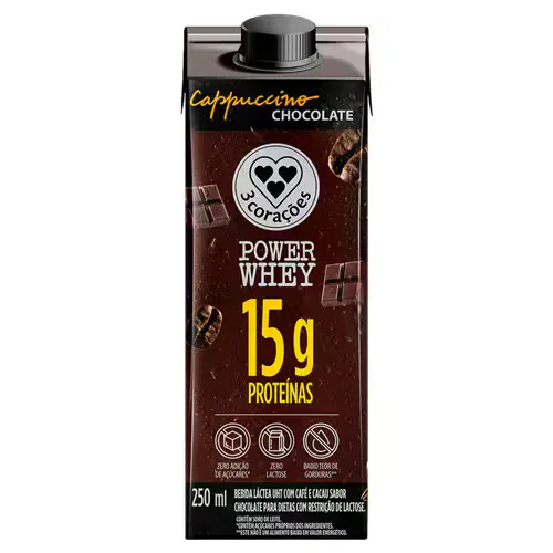 Bebida Láctea Cappuccino Chocolate Power Whey 3 Corações 250ml