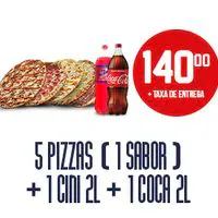 COMBO: 5 Pizzas Grandes + 1 Coca-Cola 2L + 1 Refri 2L
