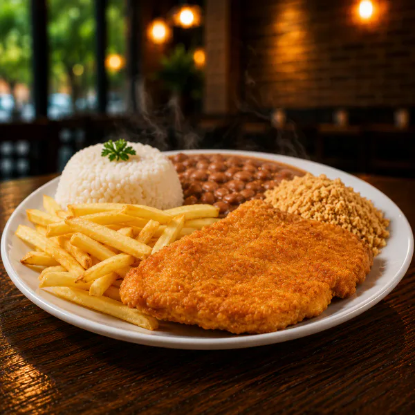 Marmita P - Barateza (Filé de Frango, Arroz, Feijão, Batata Frita e Farofa)