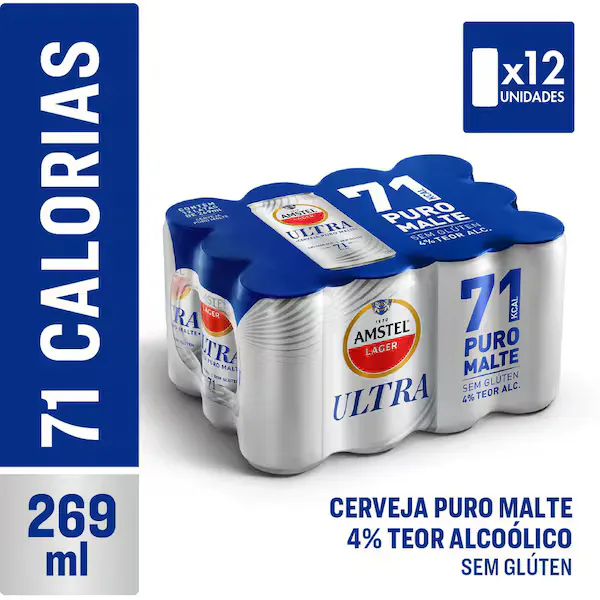 Cerveja Amstel Ultra Lata 269ml - Pack Com 12 Unidades