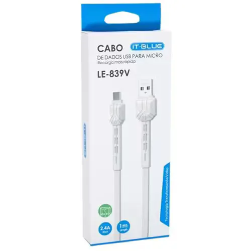 Cabo de Dados Usb 2.4a 1m Le-839v Cor Sortida It-Blue